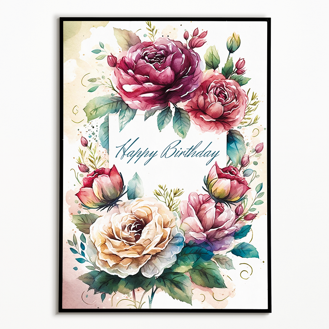 Happy Birthday Pink Roses - Art Print