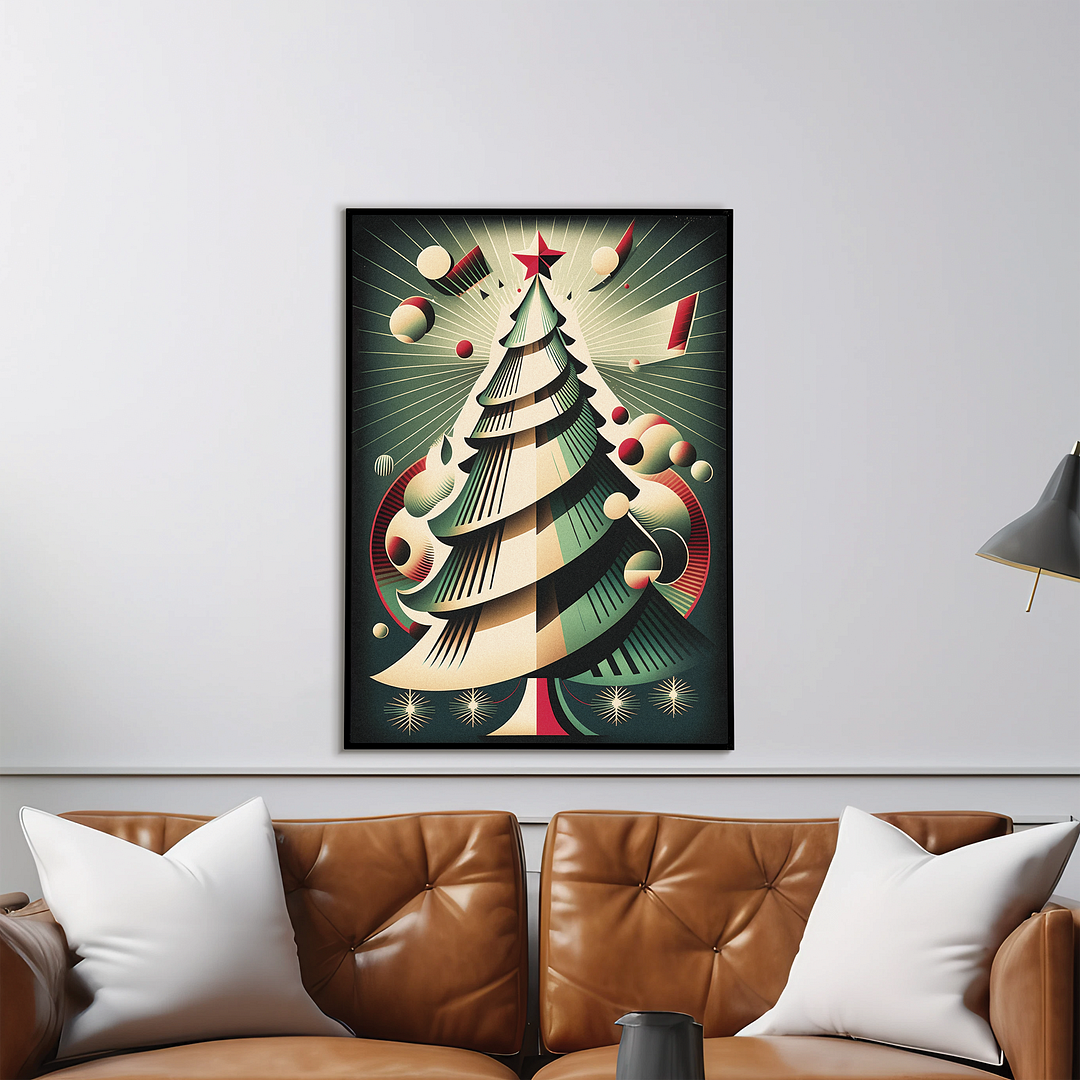 Red and green Christmas tree - Art Print