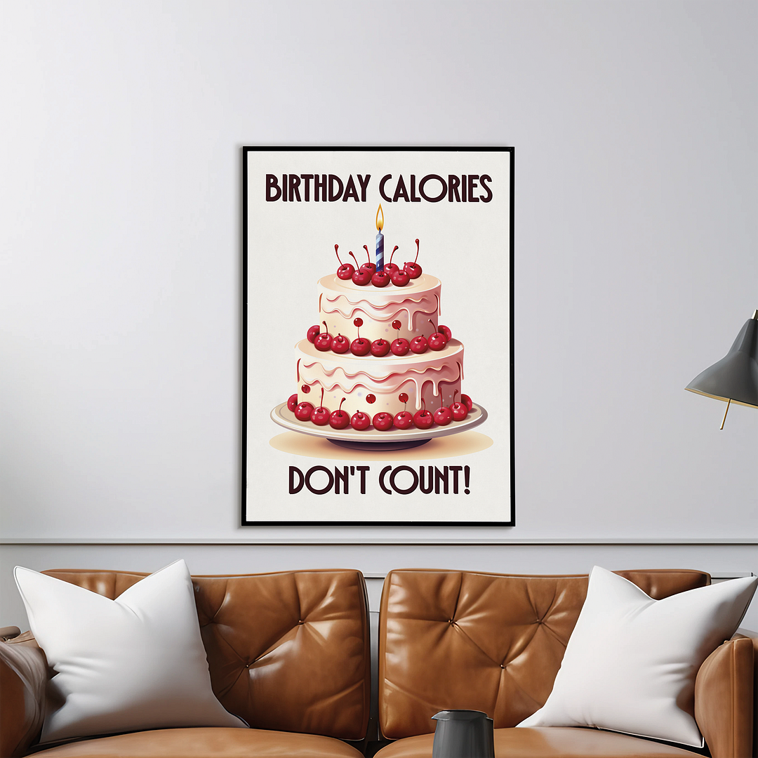 Birthday calories don't count! Pink Cake (Art Deco) - Art Print