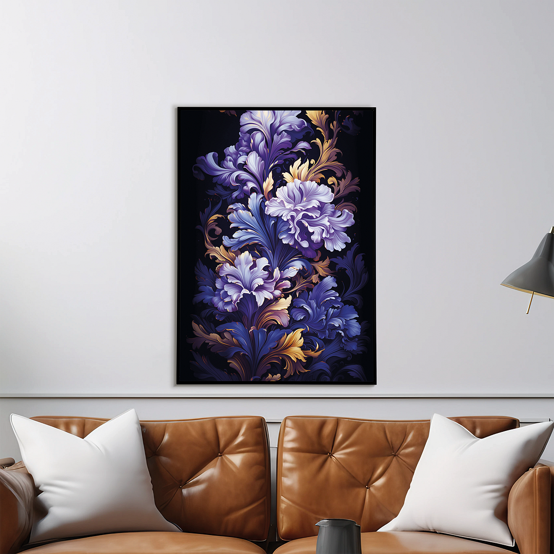 Purple flower art deco pattern - Art Print