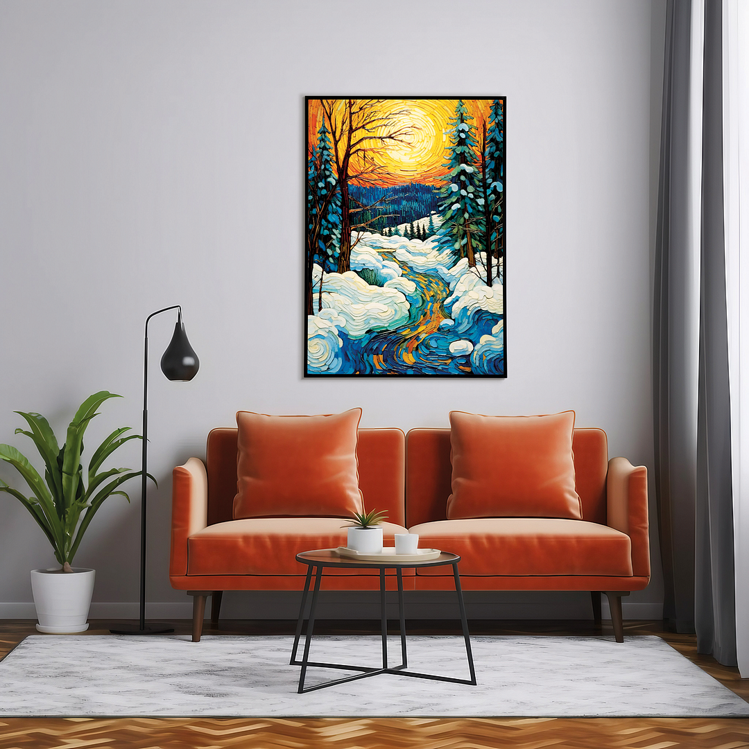 Snowy river in Van Gogh style - Art Print