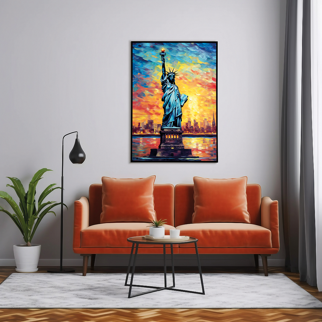 Statue of Liberty painting at night in Van Gogh Style - Art Print