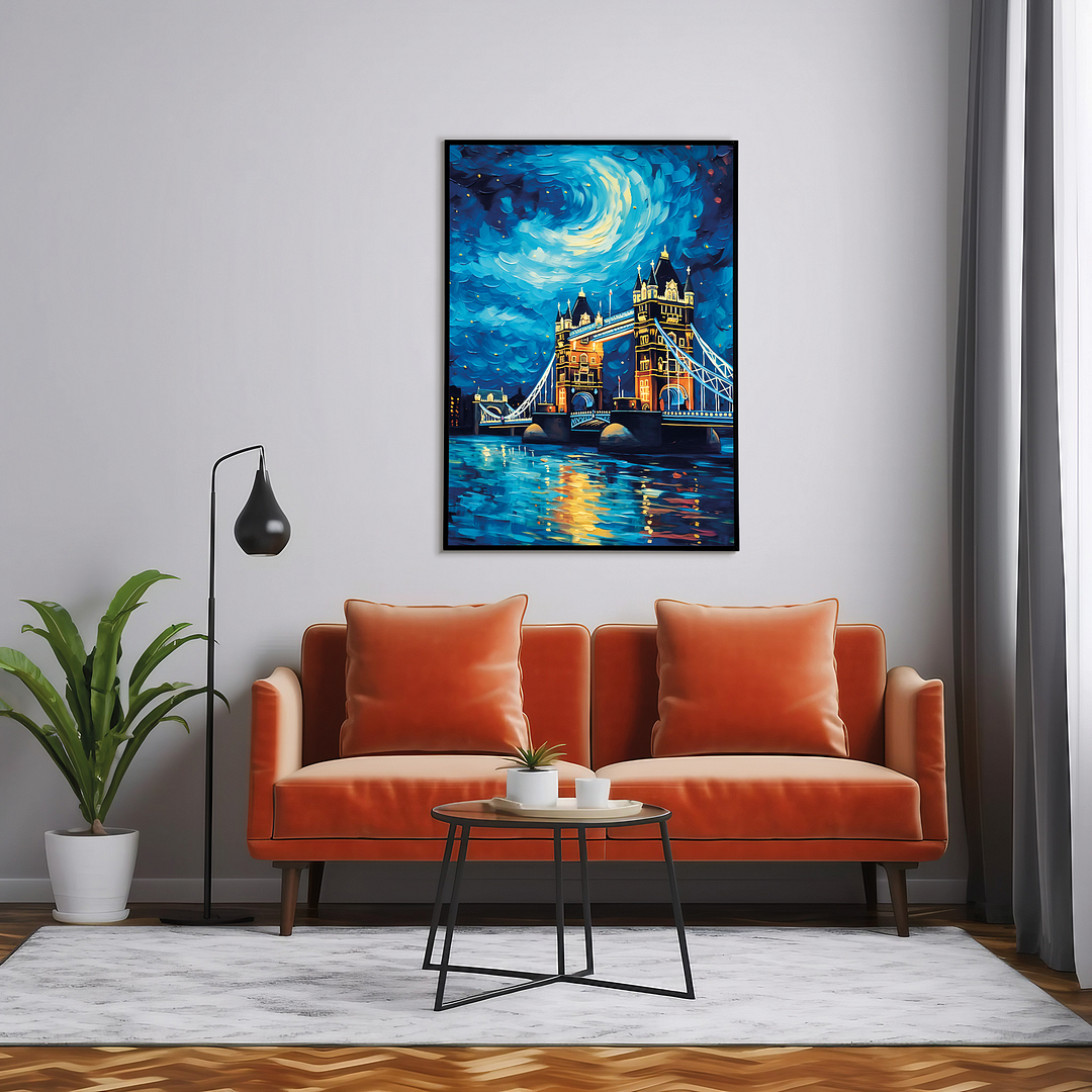 Tower Bridge painting at night in Van Gogh style - Art Print