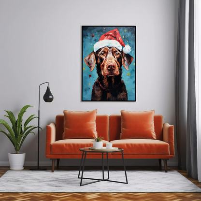 Painting of a brown labrador wearing a Christmas hat - Art Print