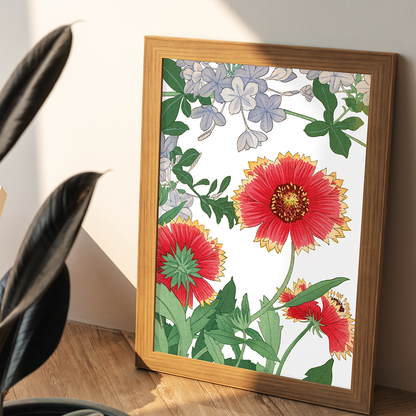 Blanket flower & Plumbago  By Tanigami Kônan Art-Print