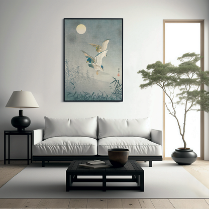 Ducks under the Full Moon By Koitsu Tsuchiya - Art Print