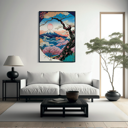 Colorful trees with mount fuji - Art Print