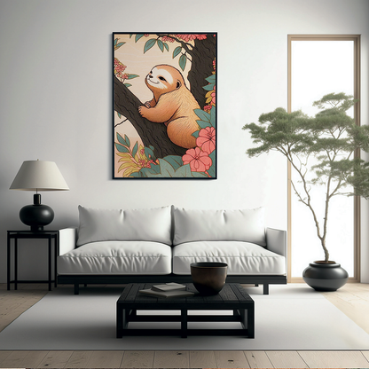 Sloth in a blossom tree - Art Print