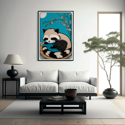 little sleeping baby racoon - Art Print