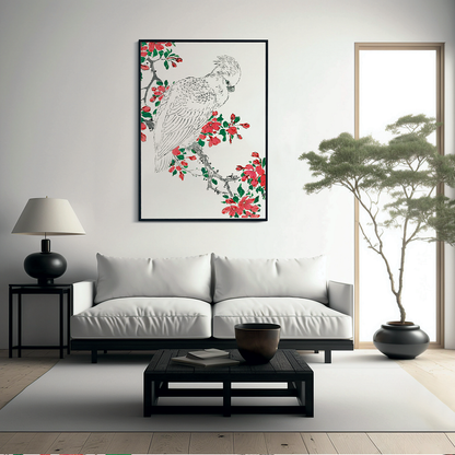 Parrot and Pyrus spectabilis By Numata Kashu - Art Print