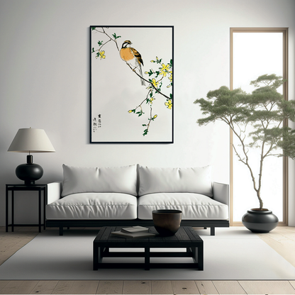 Japanese Meadow Bunting and Golden Ball By Numata Kashu - Art Print