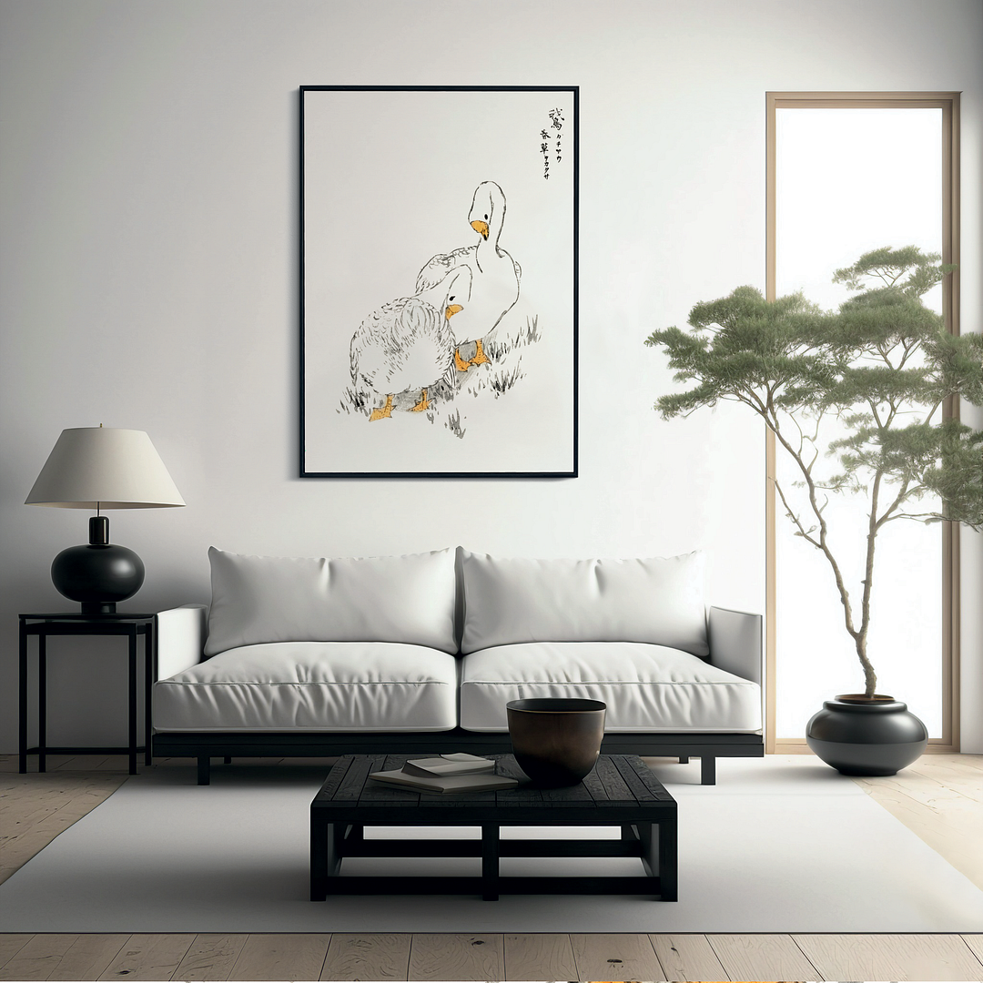 Duck and Young Grass By Numata Kashu - Art Print