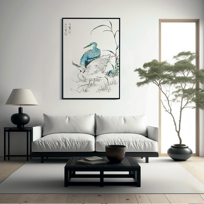 Night Heron and Little Egret By Numata Kashu - Art Print