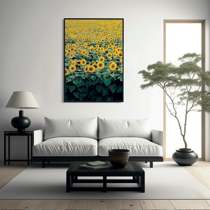 Sunflower Field Japanese Woodblock - Art Print