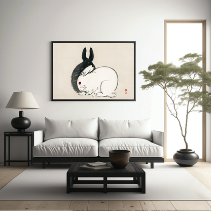 Black and white rabbits by Kōno Bairei - Art Print