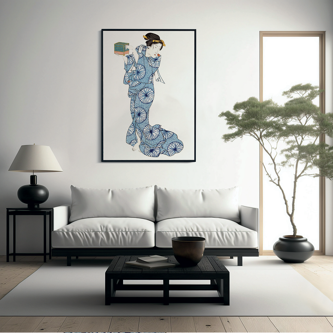 Japanese woman With little box By Keisai Eisen - Art Print