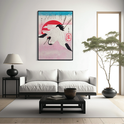 Japanese flying crane by Yashima Gakutei - Art Print