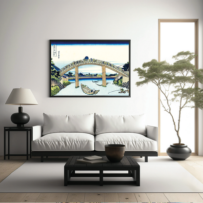 Fuji seen through the Mannen bridge at Fukagawa by Katsushika Hokusai - Art Print