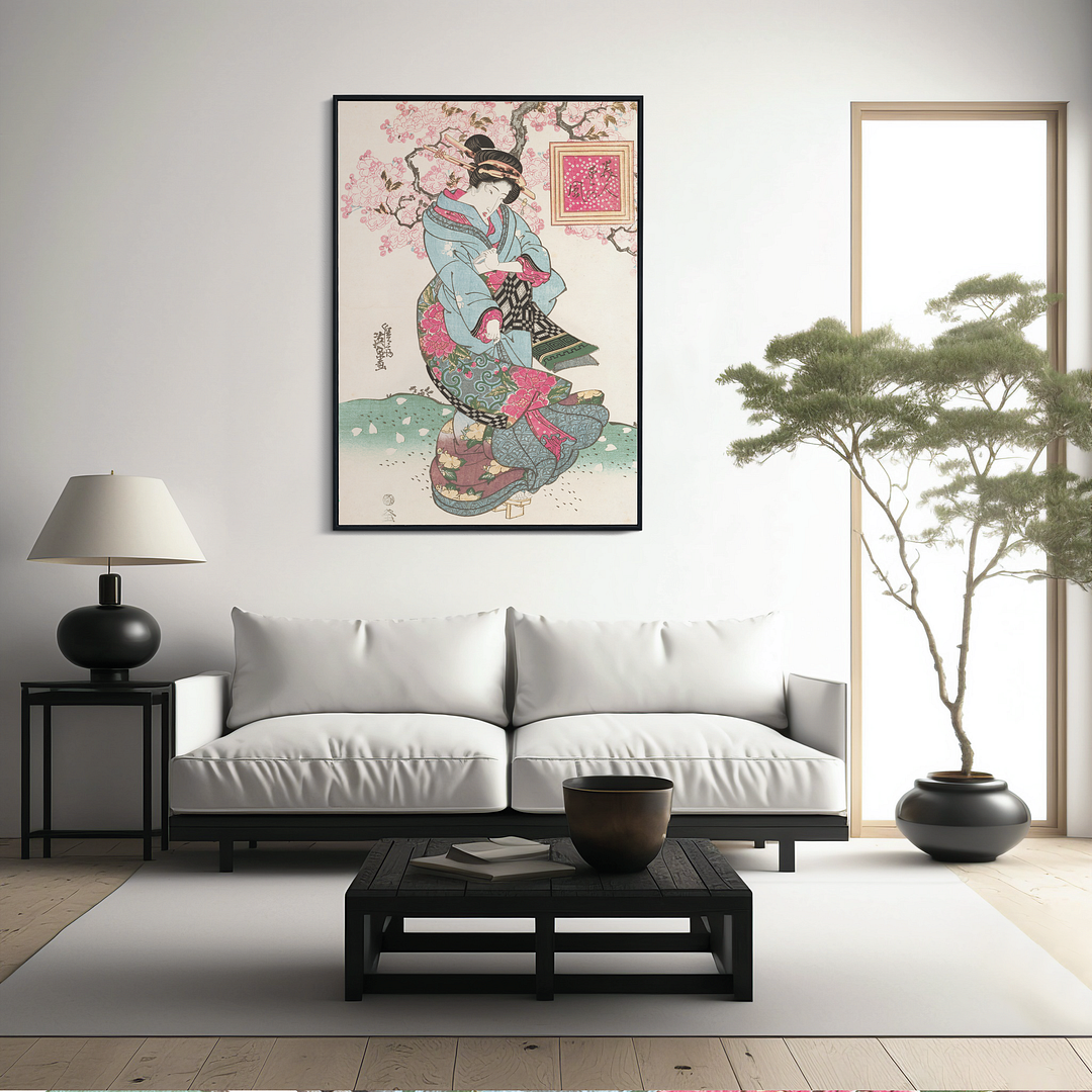 Japanese woman and cherry blossom I by Keisai Eisen - Art Print