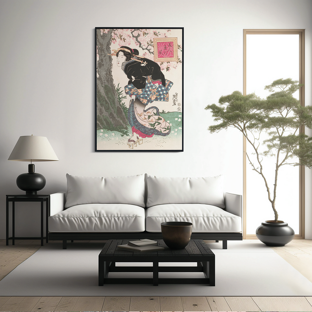 Japanese woman and cherry blossom III by Keisai Eisen - Art Print