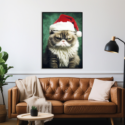 Grumpy Santa cat - Art Print