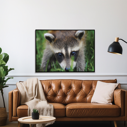 A close-up of a raccoon  - Art Print
