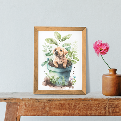 Puppy labrador playing in a plant - Art Print