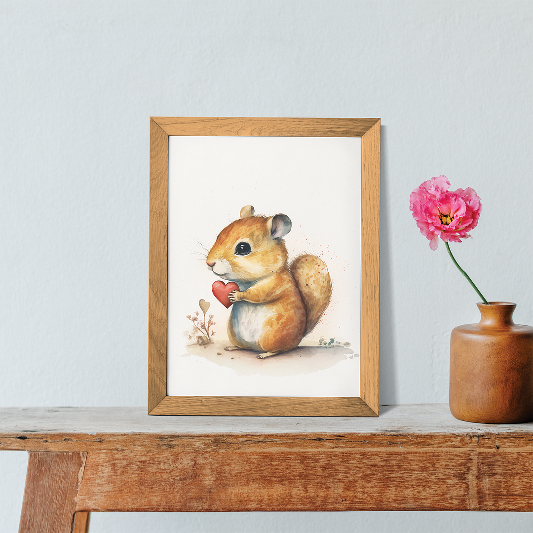 Chipmunk holding a hearth - Art Print