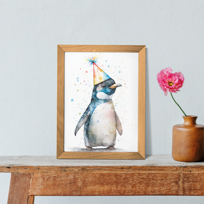 Penguin with a party hat - Art Print