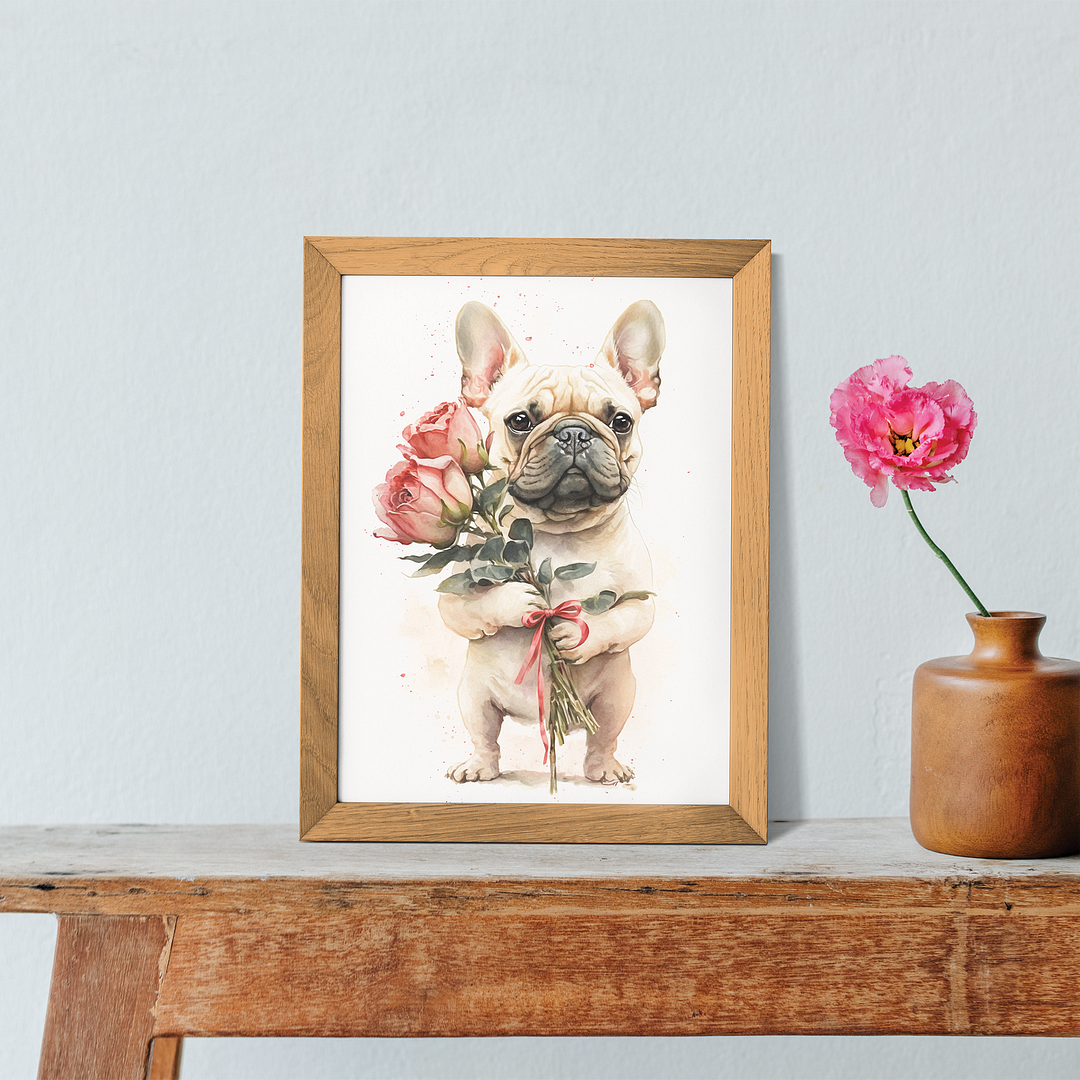 French bulldog bringing flowers - Art Print