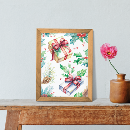 Christmas gifts and holly's - Art Print