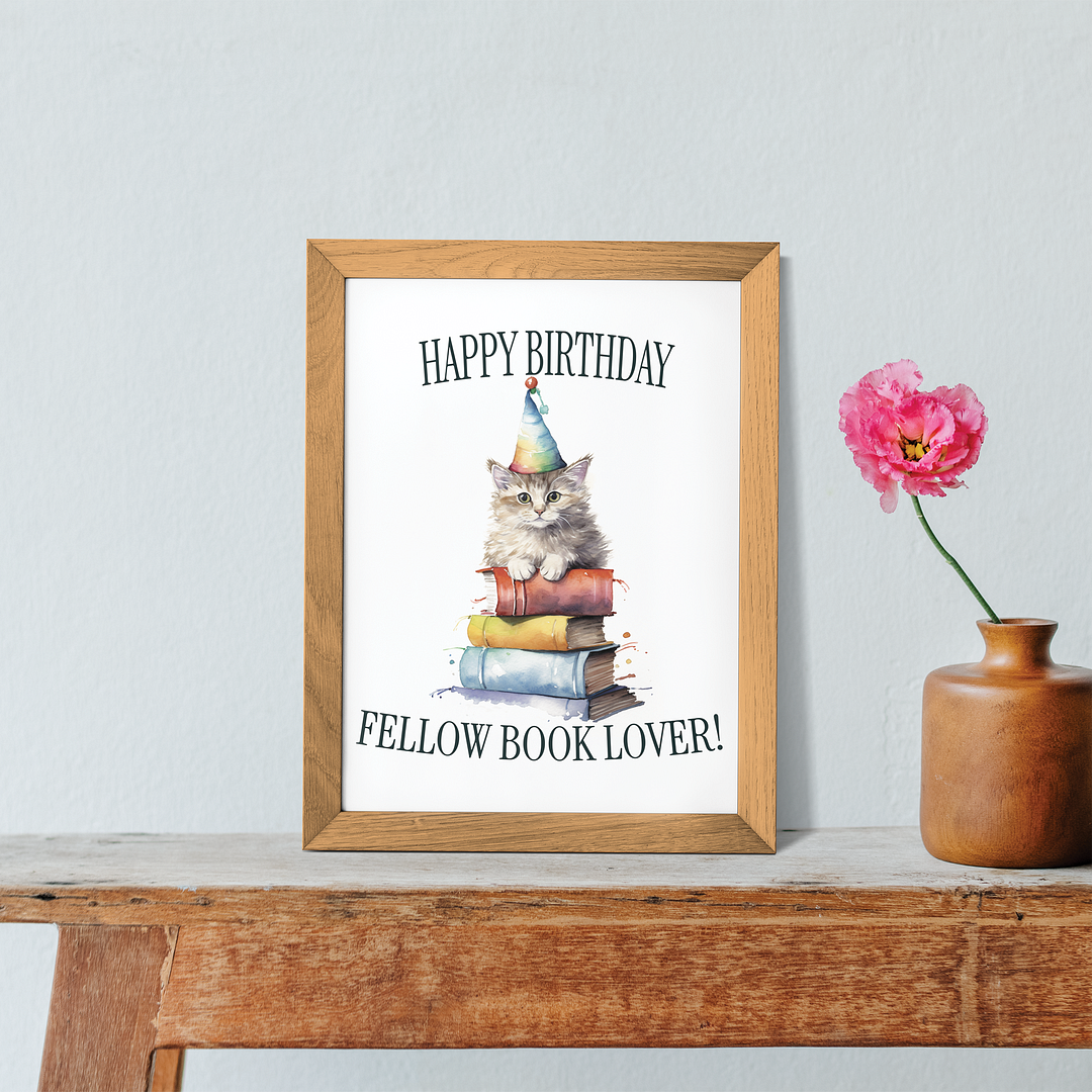 Happy birthday fellow book lover! (Cat) - Art Print
