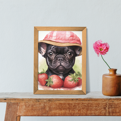 French Bulldog with strawberries - Art Print