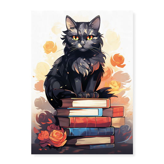 Cat on a pile of books (Art Deco) - Art Print