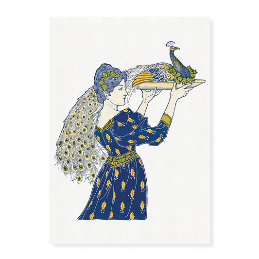 Woman carrying peacock - Art Print