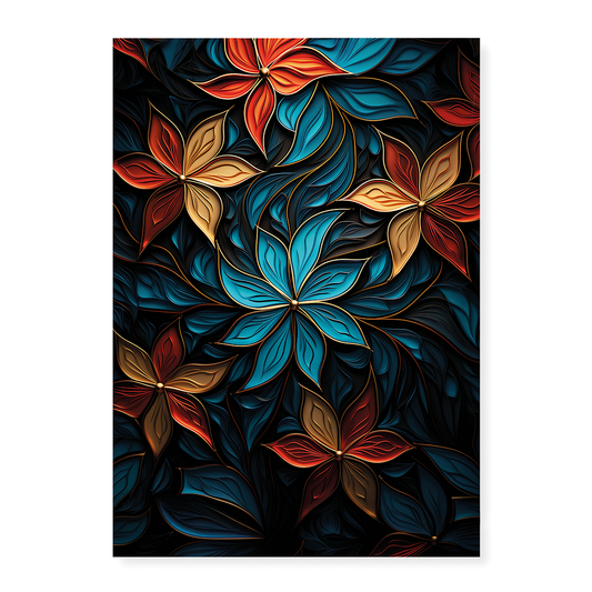 Blue and red flower pattern - Art Print