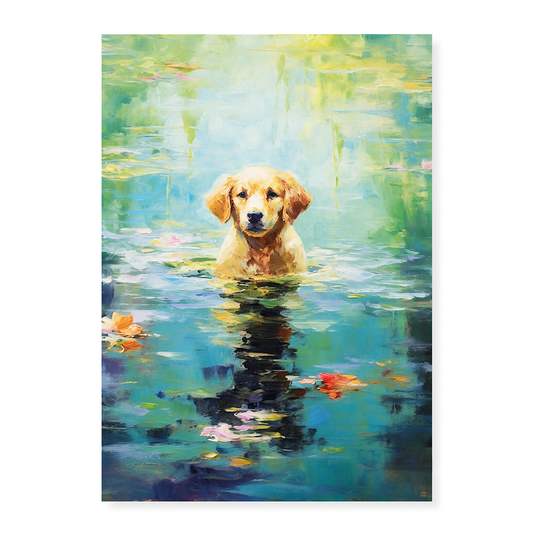 Dog playing in water in Monet style - Art Print