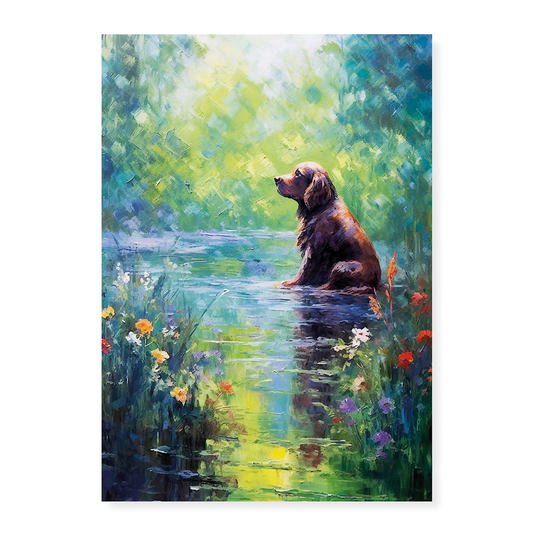 Dog sitting in the garden Moner style - Art Print