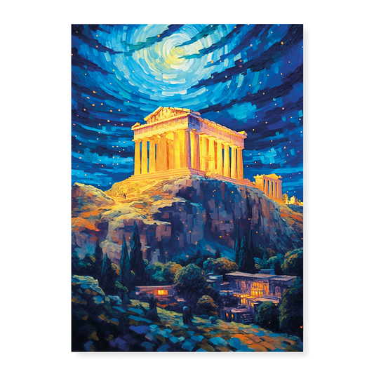 Akropolis van Athene at night in Van Gogh style - Art Print