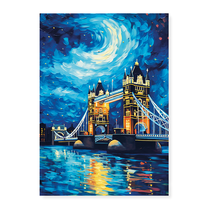 Tower Bridge painting at night in Van Gogh style - Art Print