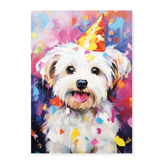 Maltese with wa party hat colourful painting I - Art Print