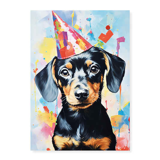 Dachshund wearing a party hat I - Art Print