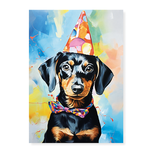 Dachshund wearing a party hat II - Art Print