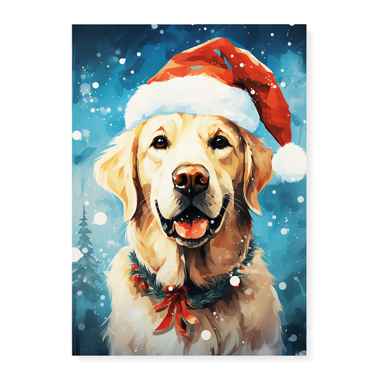 Painting of a labrador wearing a Christmas hat - Art Print