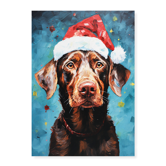 Painting of a brown labrador wearing a Christmas hat - Art Print