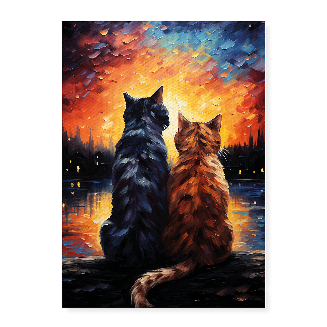 Couple of cat looking at the sunset - Art Print