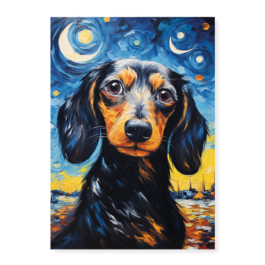 Dachshund and the starry night - Art Print