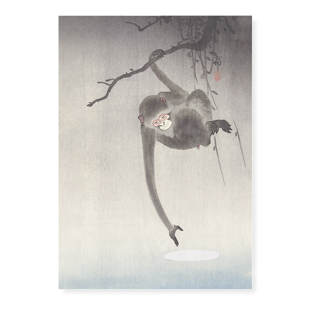 Monkey Reaching For The Moon By Ohara Koson - Art Print