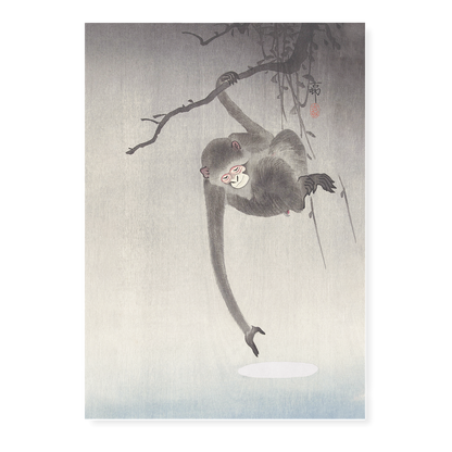 Monkey Reaching For The Moon By Ohara Koson - Art Print