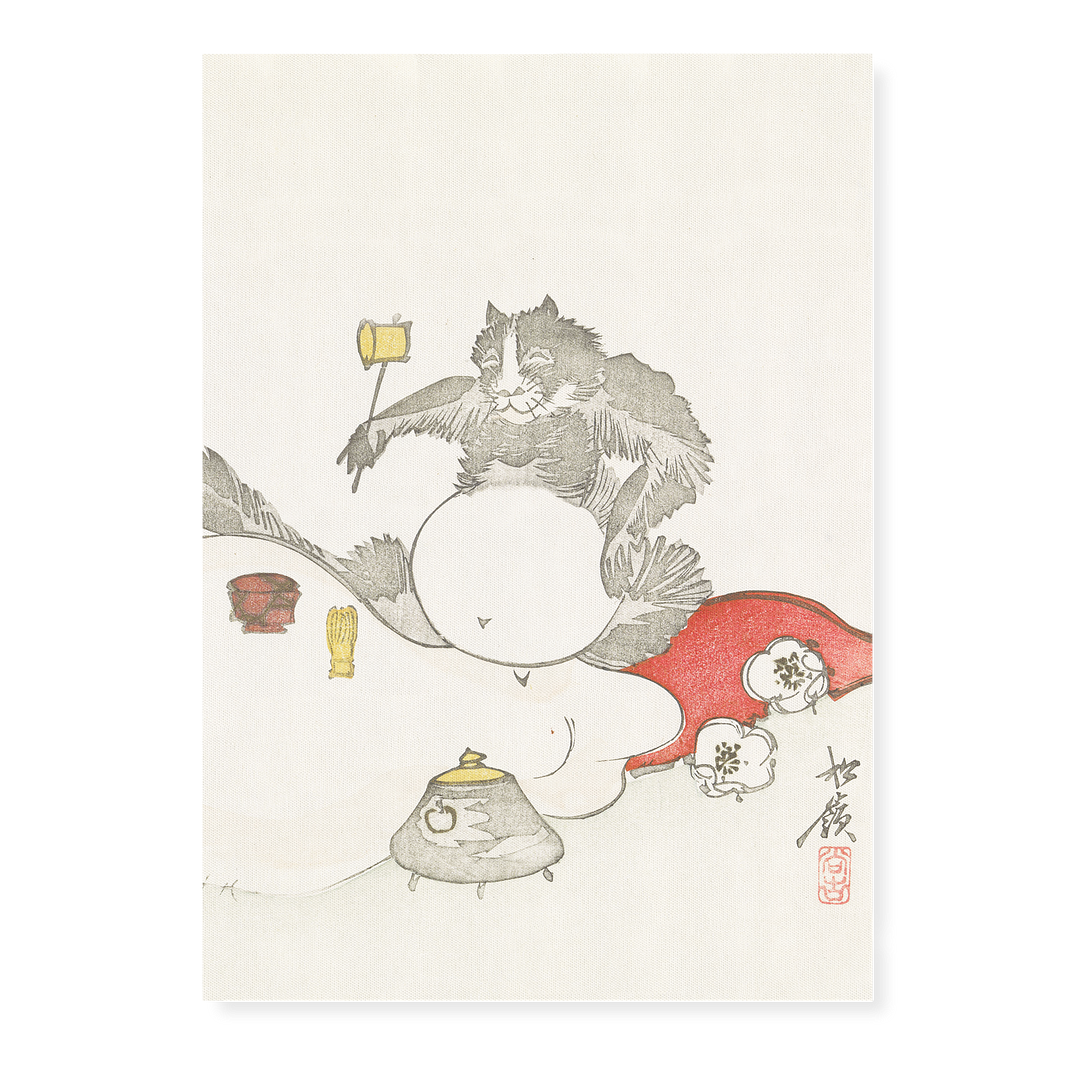 Tea ceremony of a raccoon By Shôrei - Art Print